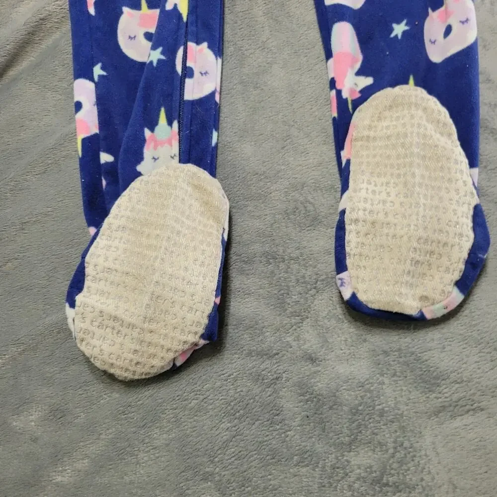 Carters Footed Pajamas Girl Size 5 Blue Unicorn Dessert‎ Cupcake Doughnut PJ
